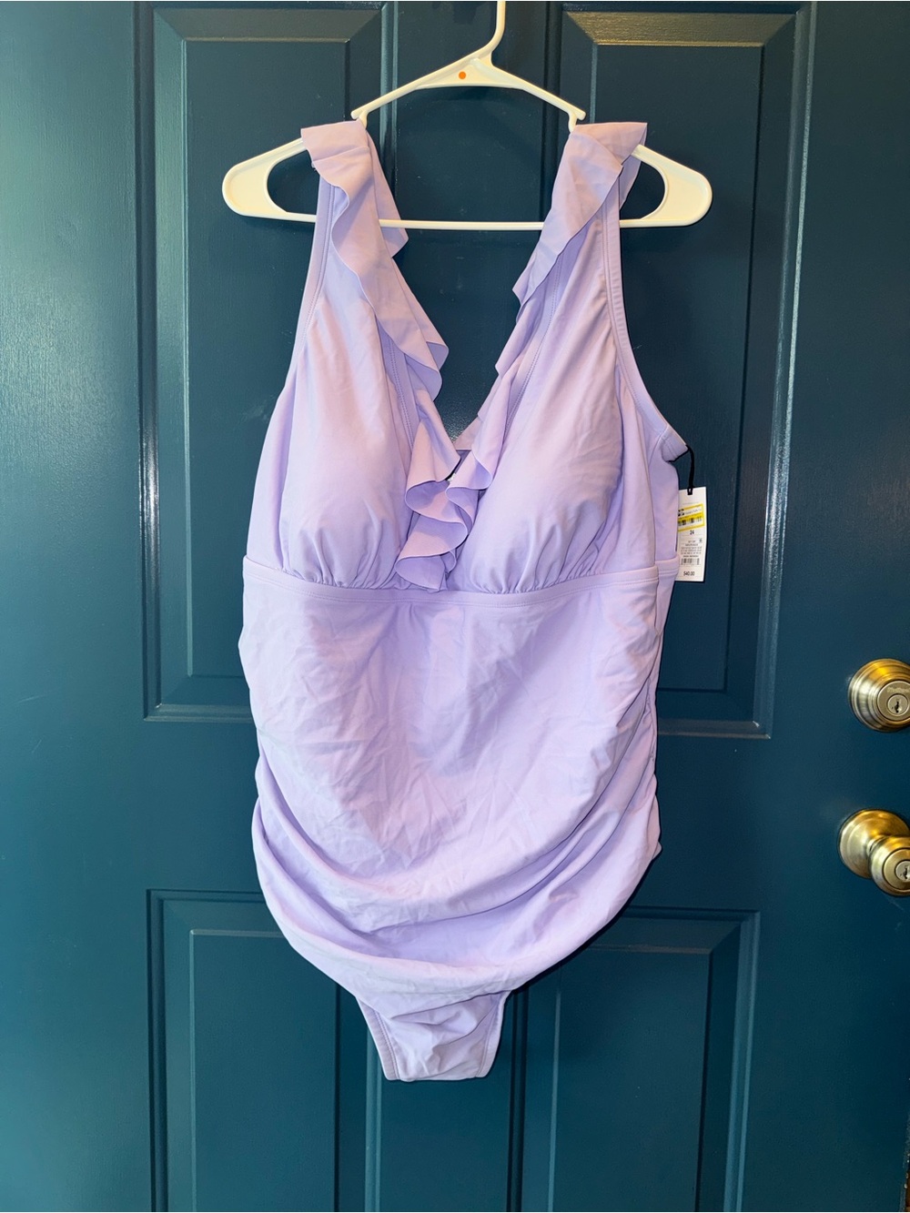 NWT Shade & Shore Lavender Ruffle V-Neck One-Piece Swimsuit